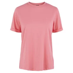 Pieces Ria Fold Up Solid Short Sleeve O Neck T-Shirt