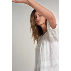 English Embroidery 3/4 Sleeve Dress -Bloomora Shop salsa jeans english embroidery 3 4 sleeve dress 2