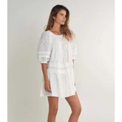 English Embroidery 3/4 Sleeve Dress -Bloomora Shop salsa jeans english embroidery 3 4 sleeve dress 3