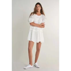 English Embroidery 3/4 Sleeve Dress -Bloomora Shop salsa jeans english embroidery 3 4 sleeve dress 4