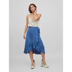 Vila Ellette Wrap High Waist Midi Skirt -Bloomora Shop vila ellette wrap high waist midi skirt 5