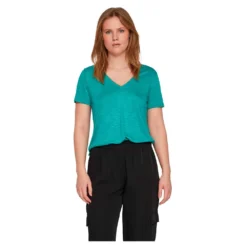 Vila Noel Lurex Short Sleeve V Neck T-Shirt